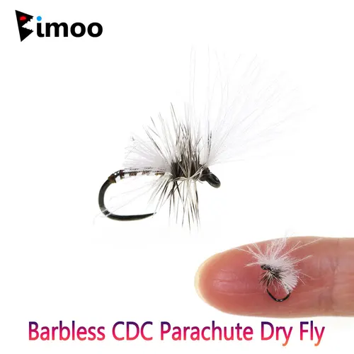 Bimoo 6PCS # 20 sin púas CDC paracaídas mosca seca gallo Hackle Artificial Emeger insecto cebo para trucha Grayling perca señuelo de pesca