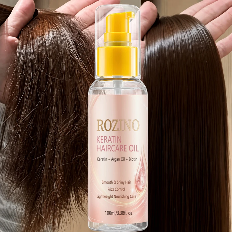 Rozino Keratin Hair Care Spray, Formulated with a Blend of Keratin, Argan Oil, and Biotin, Creates a Lightweight Mist Texture, Instantly Moisturizes with Just One Spray, Provides a Delicate Mist That Is Refreshing and Non-Greasy, Suitable for Both Dry and Wet Hair, Instantly Softens, a Daily Hair Moisturizing and Styling Product.