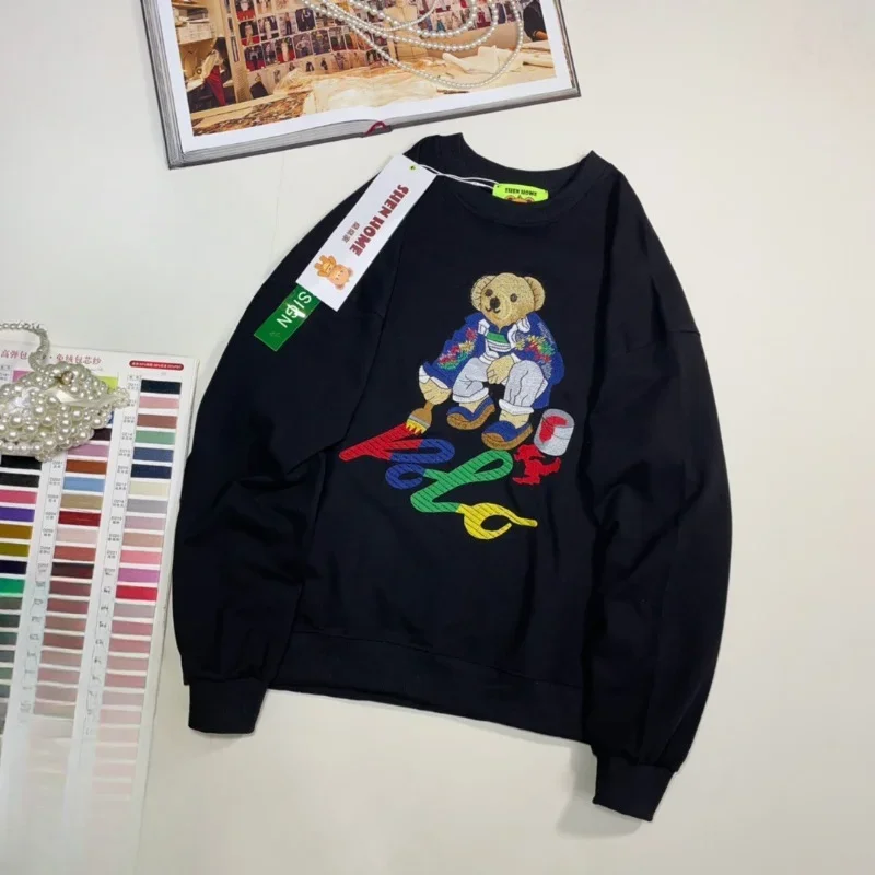 2024 Autumn And Winter New Hoodies Fashion Brand Unique Design Cartoon Embroidered Couple Loose All-Match Round Neck Sweatshirts