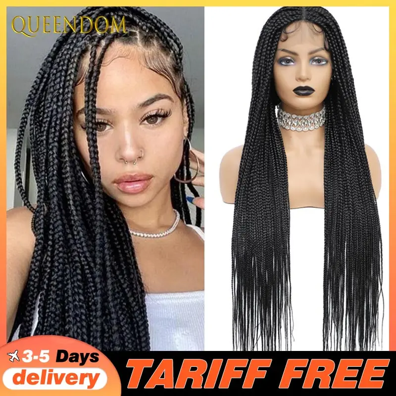 

Длинные плетеные полные кружевные парики Cornrow Box с детскими волосами, кружевные парики для чернокожих женщин, синтетический парик для косплея 36 дюймов