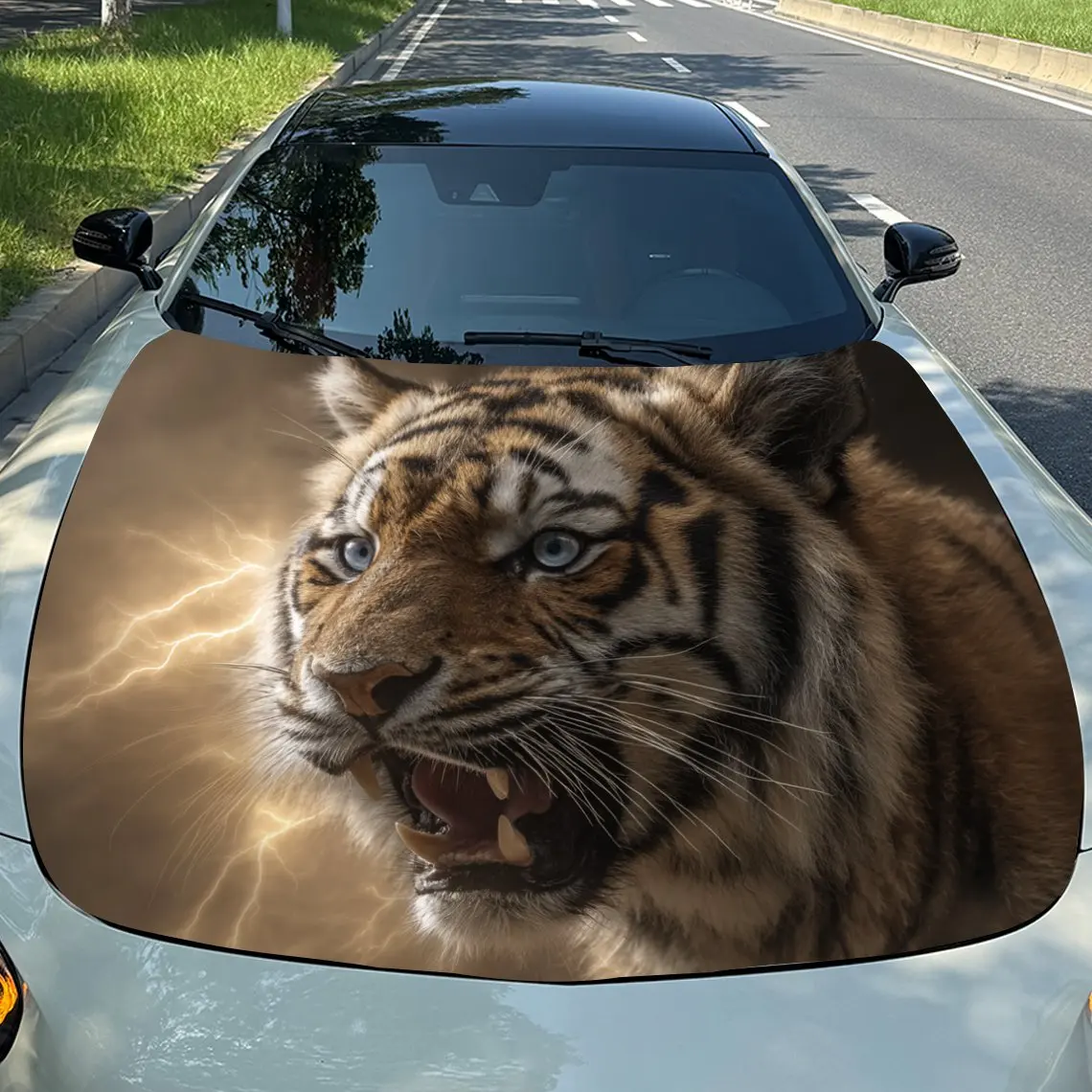 

Car Hood Sticker-Lightning Tiger Design Waterproof And Scratch Resistant Vinyl Film Decoration,self-adhesive Protective Body Wra