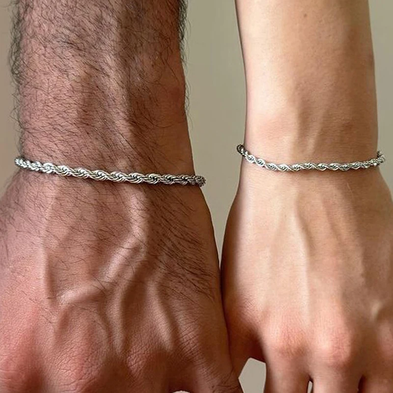 2Pcs Versatile Trendy Twisted Rope Chain Couple Bracelets For Women Men Fashion Simple Bracelet Set Jewelry Accessories Gift