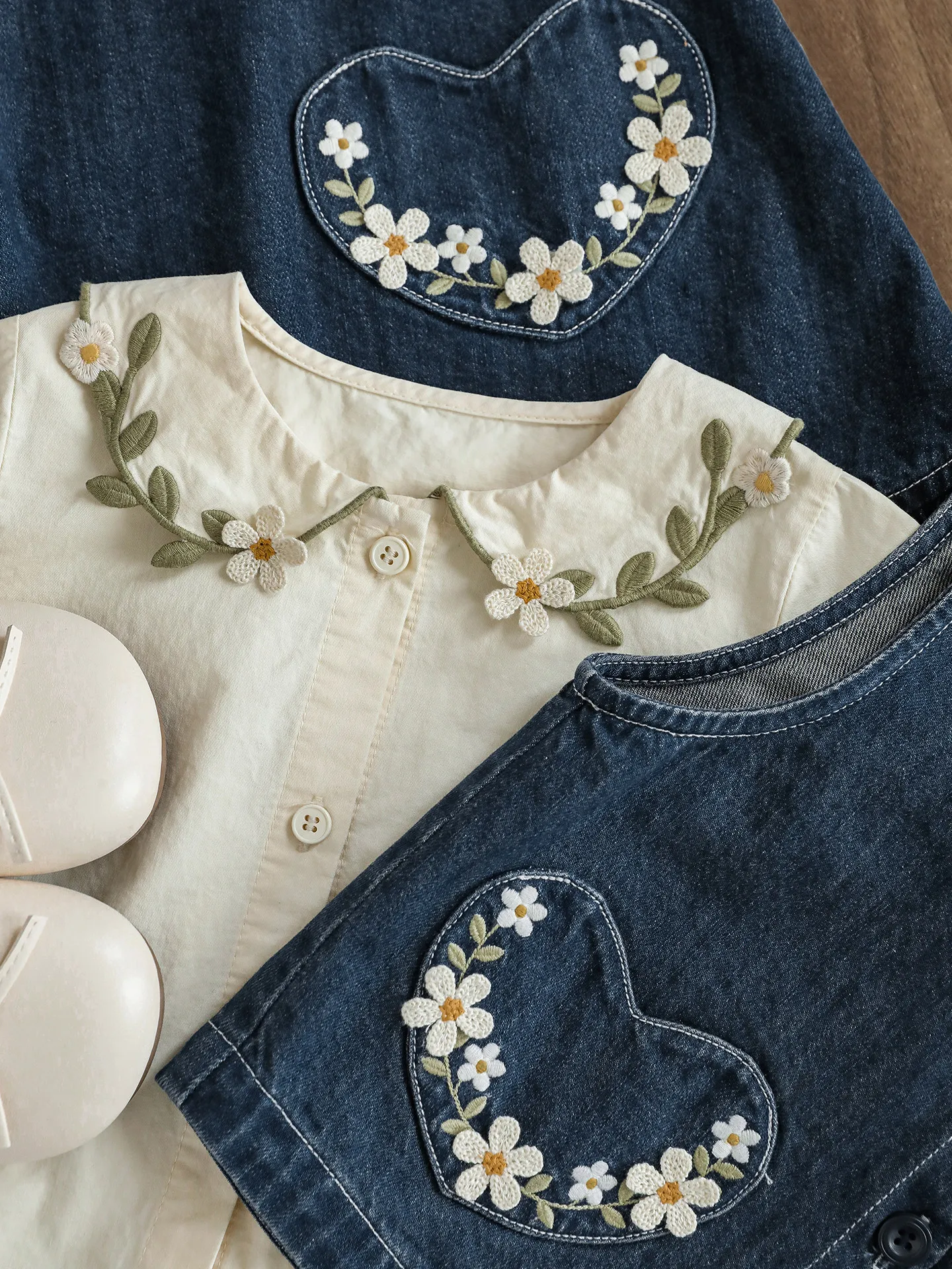 Spring Autumn Girls Denim Outfit Daisy Print Shirt Vest Flare Jeans 2-10 Years