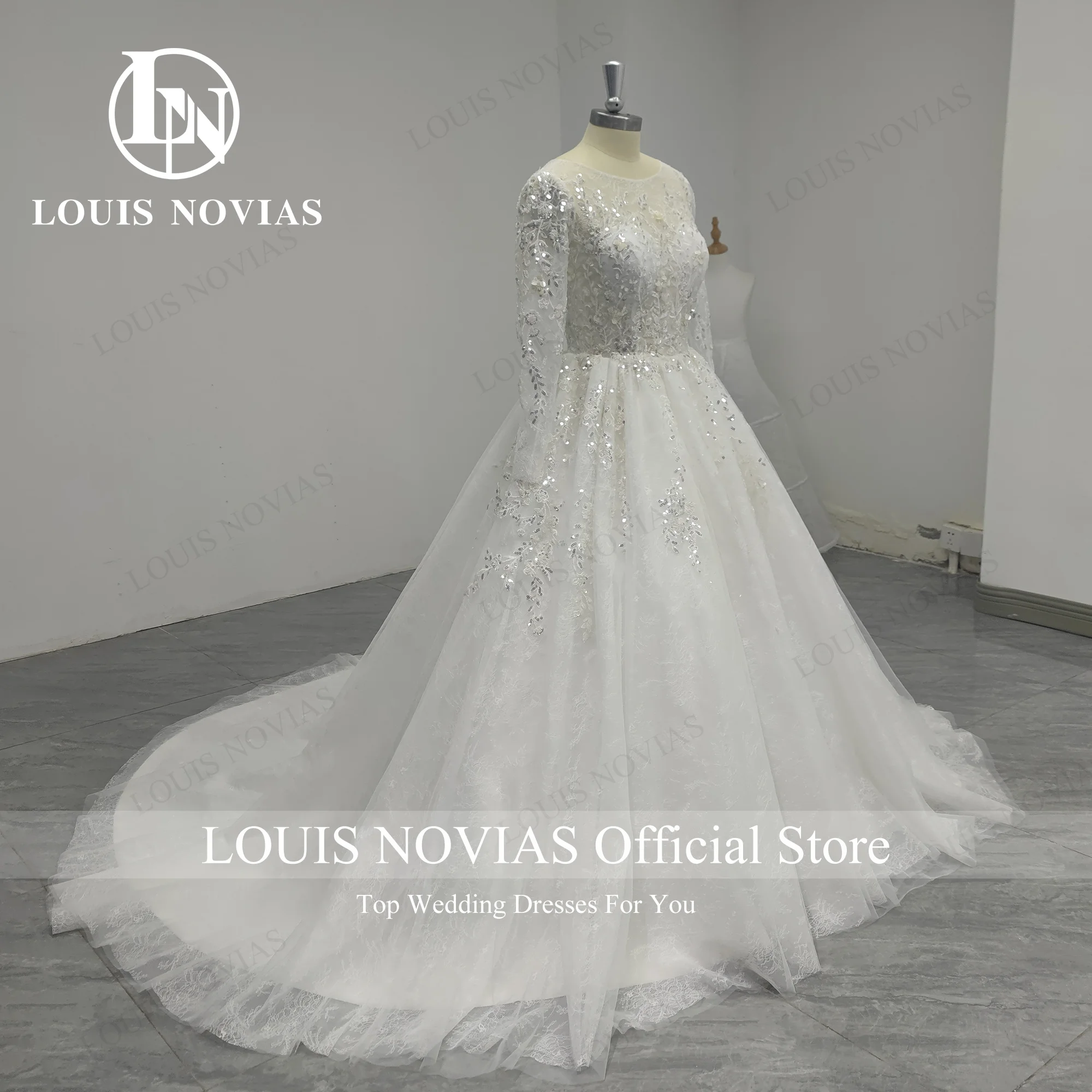 LOUIS NOVIAS-vestido De Novia De manga larga con lentejuelas bordadas para mujer, traje De boda De corte en A, 2023