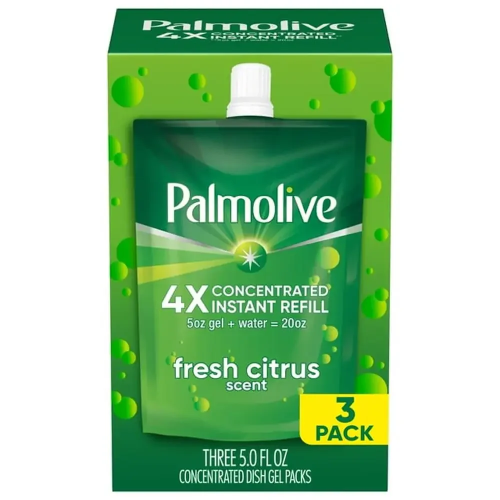 

Fresh Citrus Palmolive 4X концентрированная тарелка, набор для заправки геля для мыла, мгновенная активация, мощность резки жира, 3 пакетика для заправки