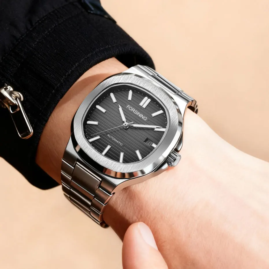 

Luxury Brands FORSINING Original Square Stainless Steel aaa Men's Watch Automatic Movement Mechanical Clock Military Waterproof