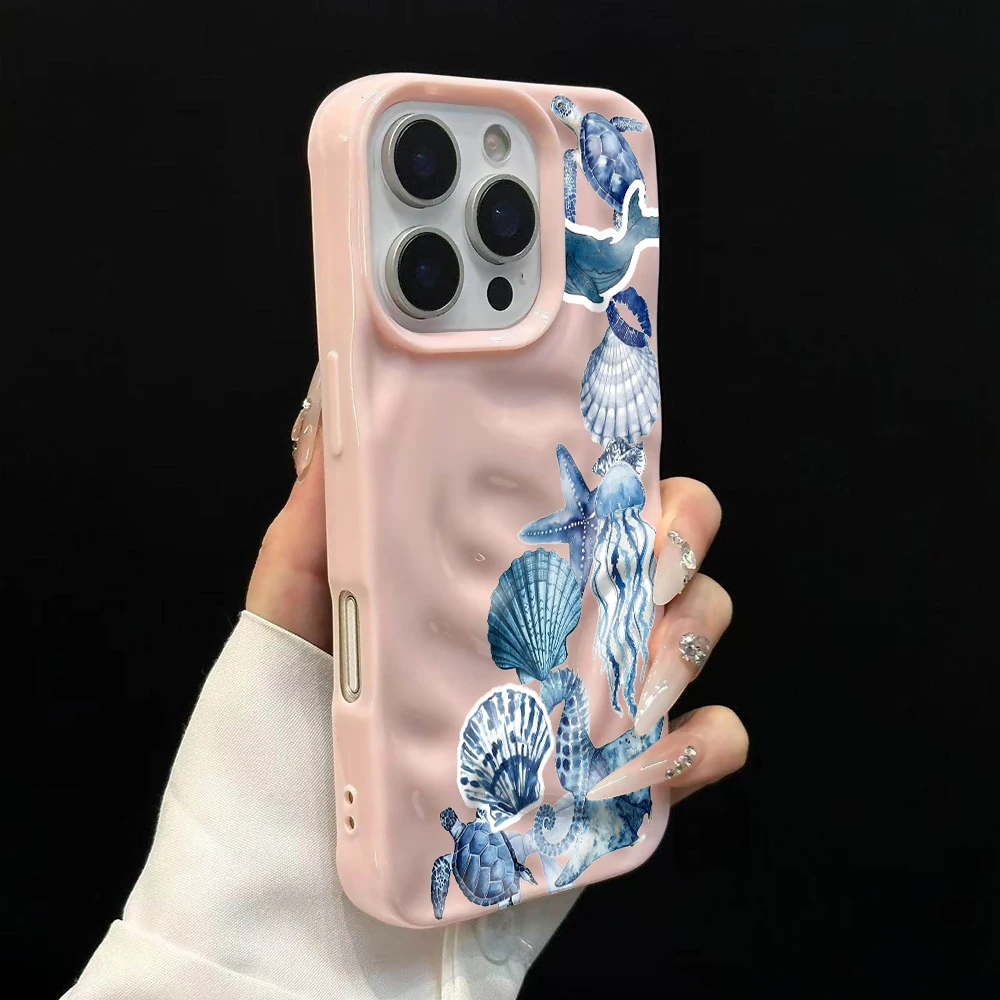 Stilvolle Handyhülle mit Meerestiermuster für iPhone 17 16 15 14 13 12 11 Pro Max 14 Plus 17Air, Faltenwellen-Design, weiche Silikonhülle – Detail 9