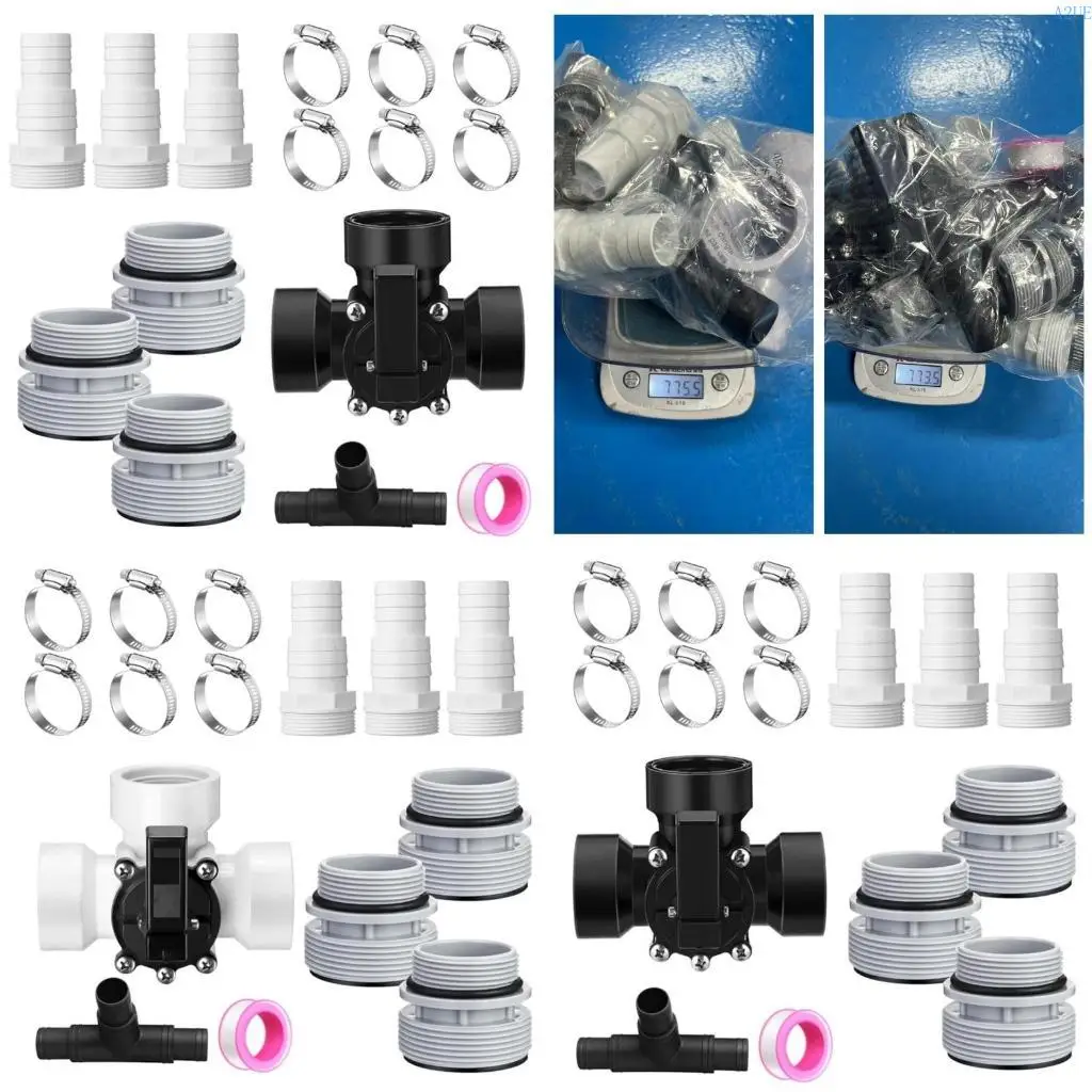 A2UE Multi Directional Swimming Pool Valves Adapter Set Hose Clamps Sealing Rings Pool Filter Hose Adapter ABS Texture