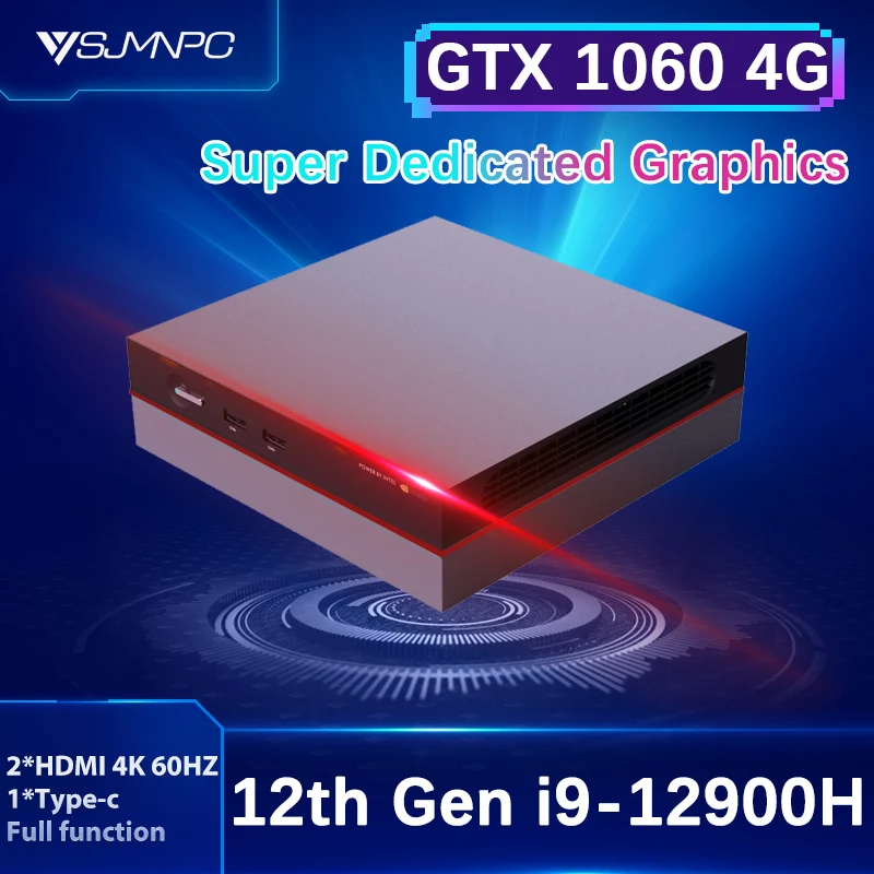 2023 YSJMNPC Gaming Mini PC i9 12900H i7 12700H NVIDIA GTX1060 4G 2*DDR4 NVMe Desktop Gamer Mini Computer 2*HDMI2.0 8K UHD HTPC