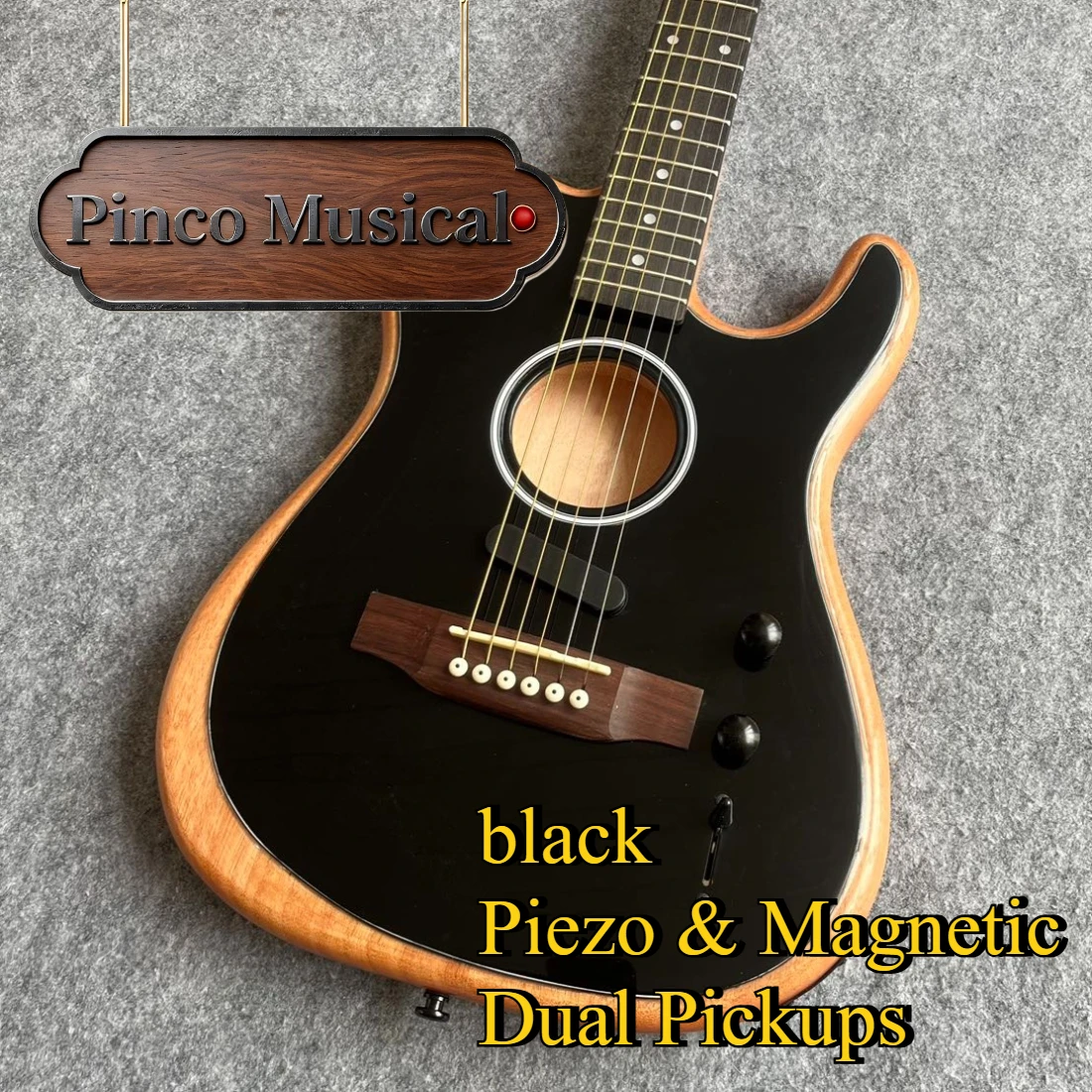 Black Matter Acoustasonic Natural Wood Hybrid Acoustic Electric Guitar Piezo & Magnetic Dual Pickups Fingerstyle Guitar
