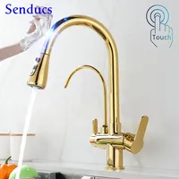 Touch Filter Kitchen Faucet 2 in 1 Pull Out Kitchen Sink Mixer Tap Quality Brass Home Fixture Smart Sensor Touch Kitchen Tap