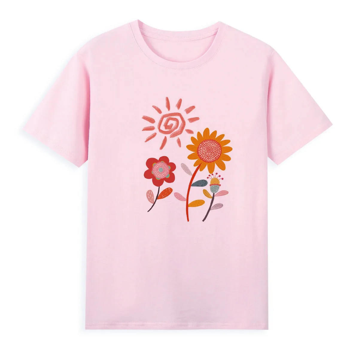 

Sun flowers printing tshirt lovely cartoon tops tees original brand good quality cotton t-shirt women A001