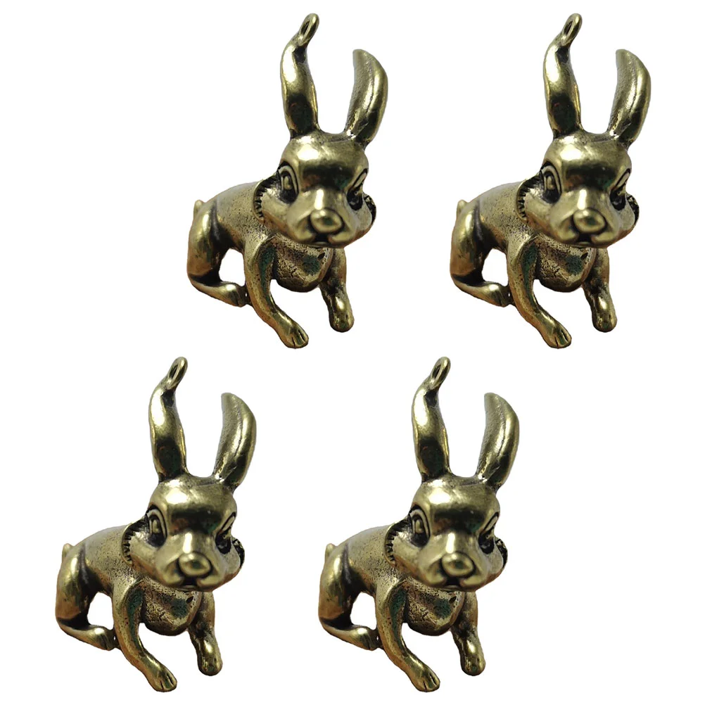 4 Pcs Brass Bunny Keychain Keyring Pendant Hanging Ornaments Rabbit Charms Pendants Desktop Adorn DIY Crafts