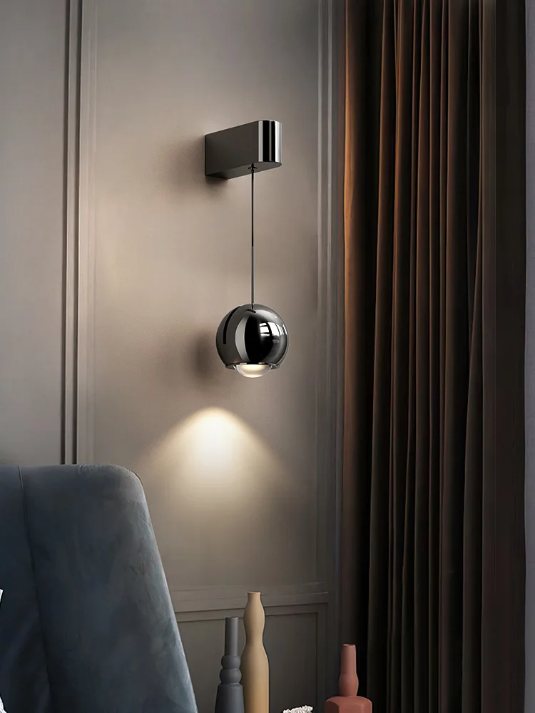 مصباح جداري لغرفة النوم بجانب السرير، مصباح إيطالي بسيط فاخر قابل للتعديل، مستشعر مسح يدوي يعتم، مصباح خط معلق