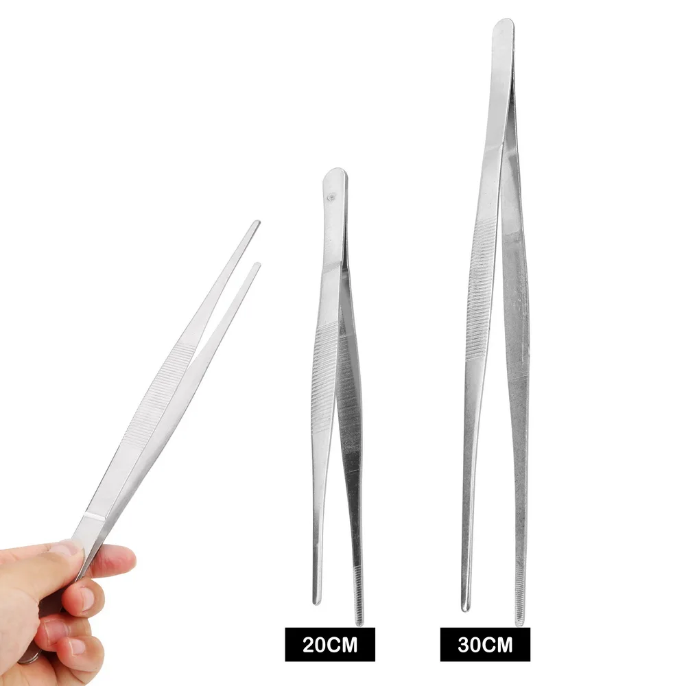 

20CM/30CM Home Medical Garden Kitchen BBQ Tool Straight Tweezer Stainless Steel Long Barbecue Food Tong Toothed Tweezer
