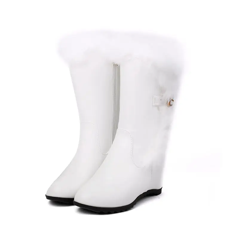 Girseaby 2026 Furry Design Midcalf Boots Round Toe Increased Heel Plush Size 40 41 42 43 US12 Winter Daily Fashion Snow Bota