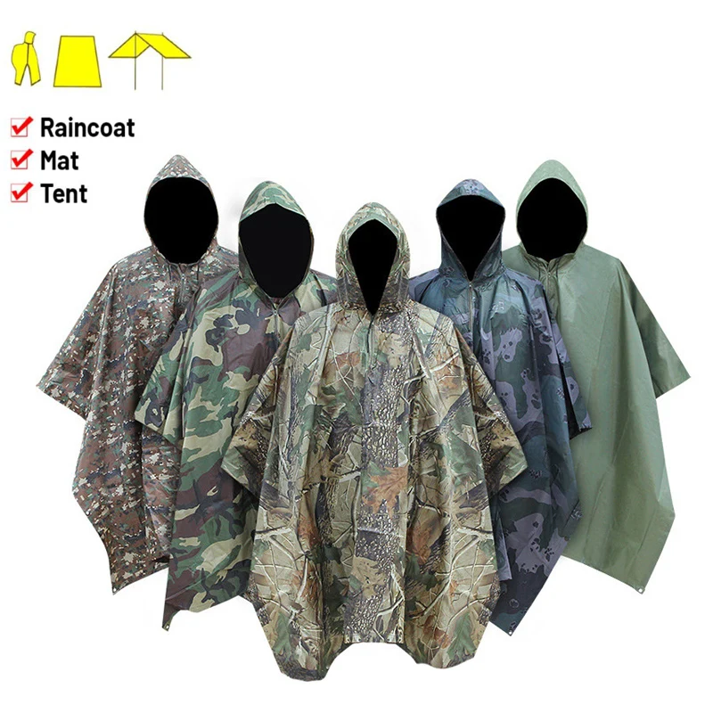 Camouflage Tactical Raincoat Portable Folding Adult  Motorcycle Rain Coat 3 in 1 Hunting Ghillie Suit Travel Rain Gear