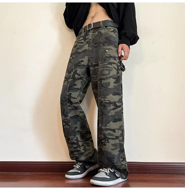 

Джинсы Camoflage мужские с боковыми карманами, мешковатые джинсы в стиле милитари, ковбойские штаны с карманами, 90-х, Y2K