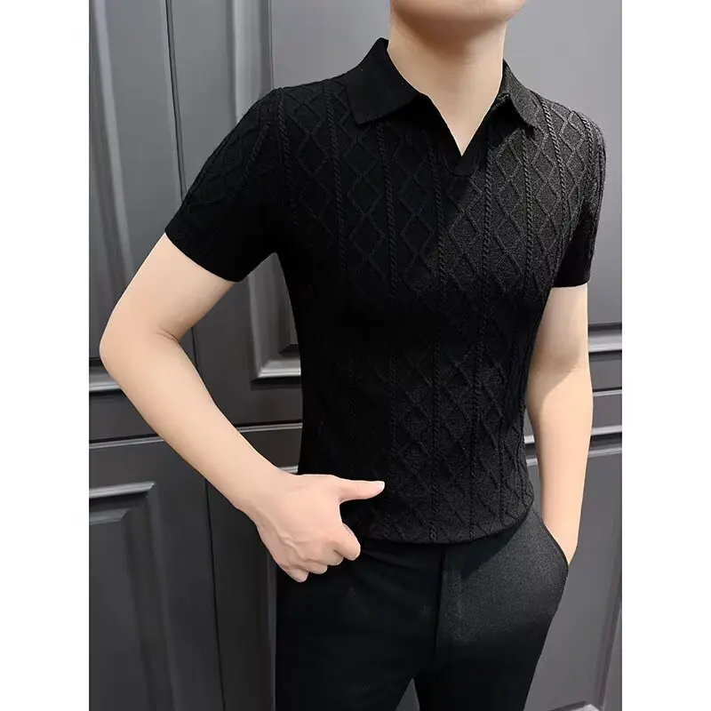 2026 Summer Men's New Style Fashion Casual Ice Silk Short-Sleeved T-Shirt Collared Polo Shirt