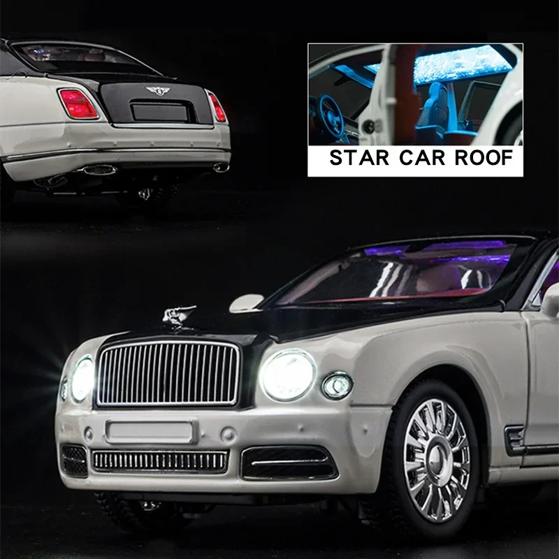 1/24 Bentley Mulsanne GT Alloy Model Car Collection Toy Diecast Metal Vehicle Simulation Sound & Light Toys For Children Gift