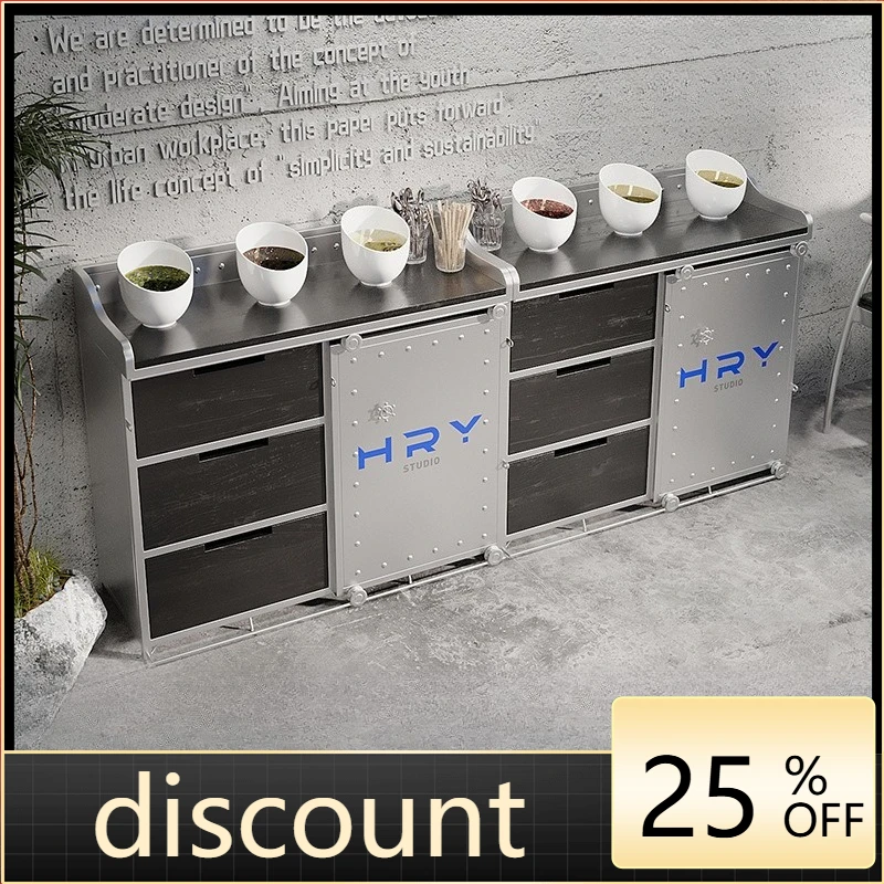 LH industrial style dining side cabinet wrought iron container locker restaurant preparation cabinet seasoning table