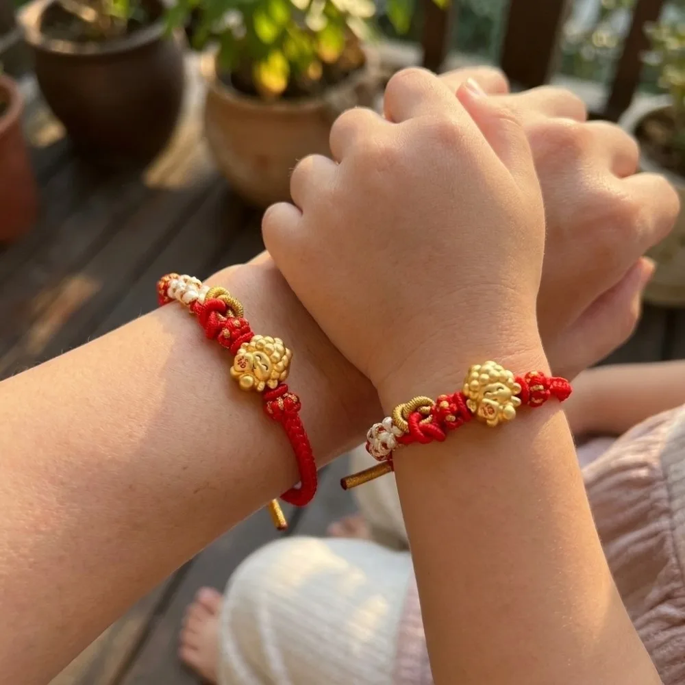 Chic Alloy Zodiac Goat Bracelet Braided Adjustable Size Red String Hand Chain Lucky Lightweight Chinese Knot Bracelet Daily Wear