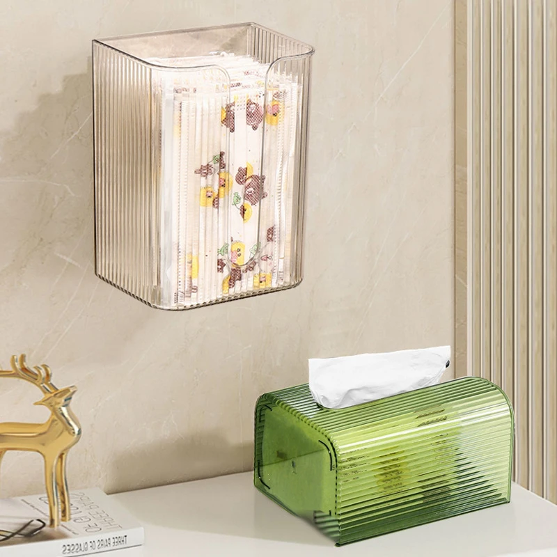 Bathroom Wall-Mounted Self-Adhesive Tissue Box Multi-Function Paper Towels Storage Box Portable Draw Cartons Commodity