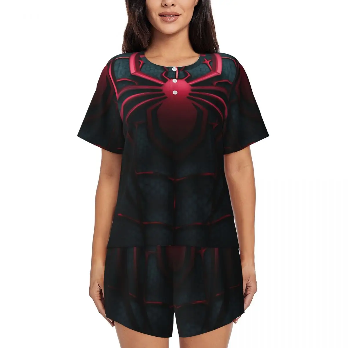 Custom Print Women Spider Man Web Pajamas Set Short Sleeve Sleepwear Loungewear Pjs 2 Piece Sets