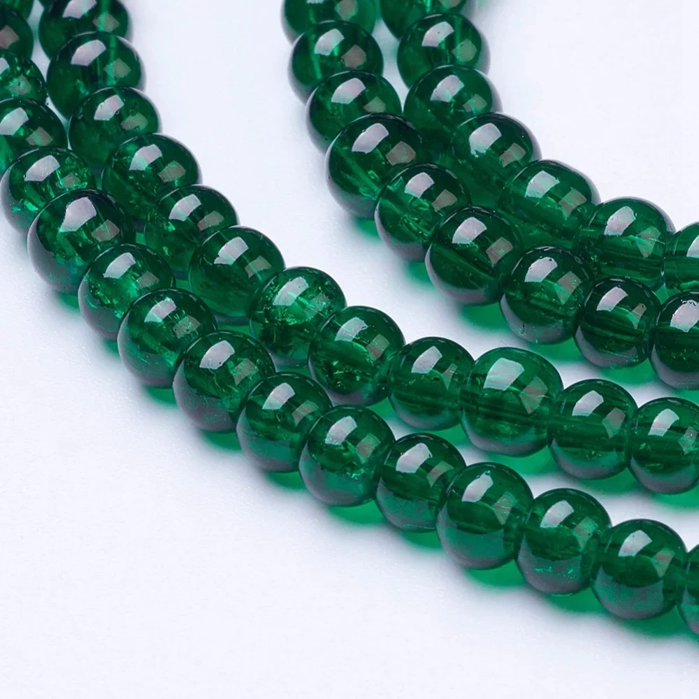 1Strand Dark Green Transparent Crackle Glass Round Beads Strands 4mm Hole: 1.1~1.3mm about 200pcs/strand 31.4 inch