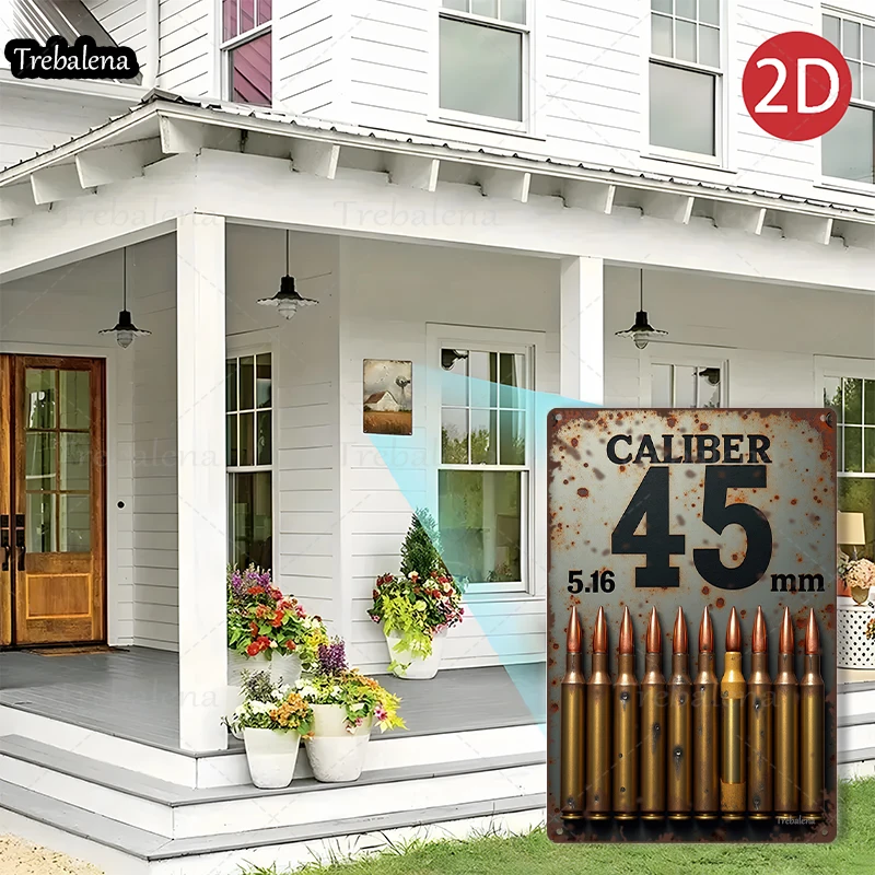 1PC 2D Piatto 8*12 pollici Targa in metallo Calibro vintage 45 Bullet Sign Decorazione in stile retrò