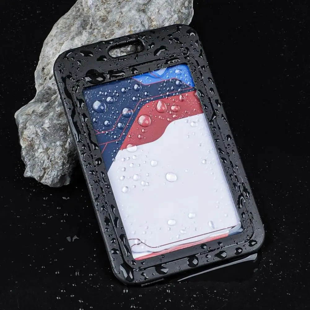 Soporte para insignia de identificación de 3 piezas con ventanas de doble cara, funda de plástico transparente dura Horizontal, Protector de tarjeta de identificación de oficina