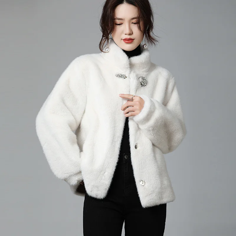 2024 Ladies New Mink Fur Integrated Short Chic Stand Collar Fur Jacket