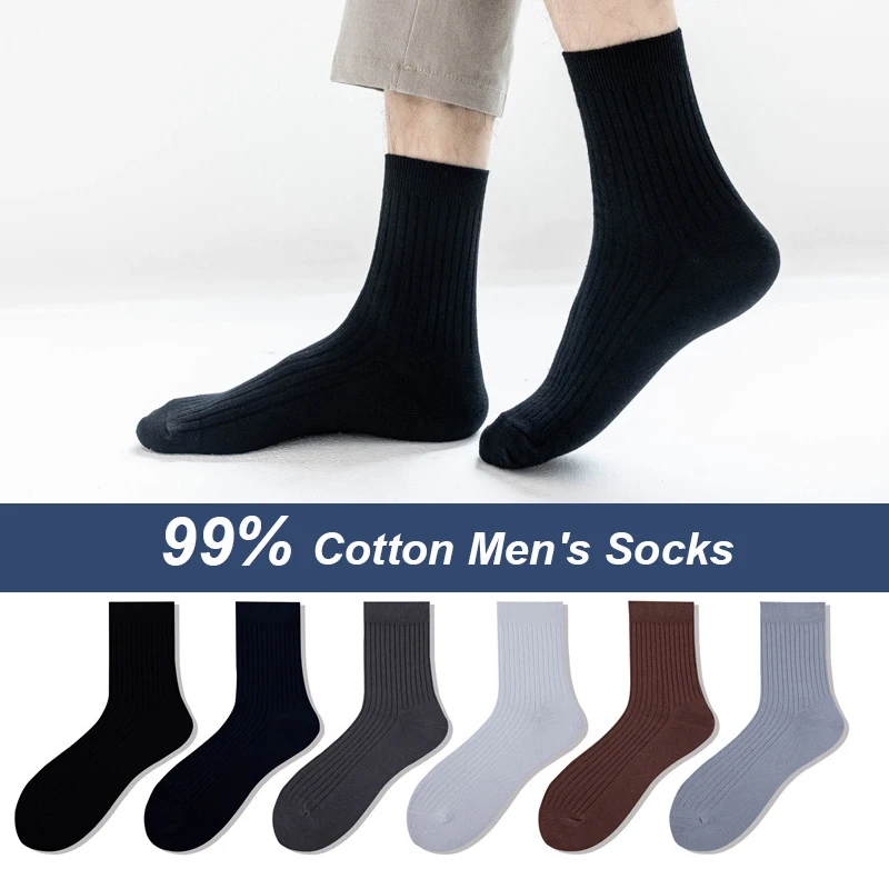 

LKWDer Brand Men's Socks Pure Cotton Solid Long Socks Autumn and Winter Warm Business One Size Suit For 35-45 Comfortable Socks