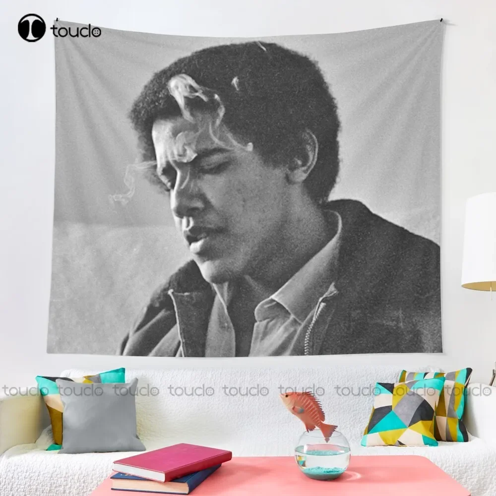 Young Barack Obama - Smoking Print Tapestry Tapestry Posters Tapestry Wall Hanging For Living Room Bedroom Dorm Room Home Decor