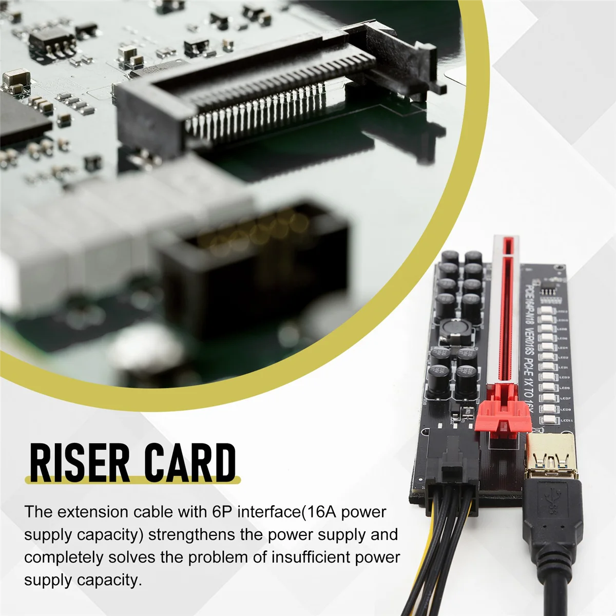 N35R_DU 1Pcs VER018S Miner Card PCI-E 1X to 16X GPU Riser Card for BTC Miner