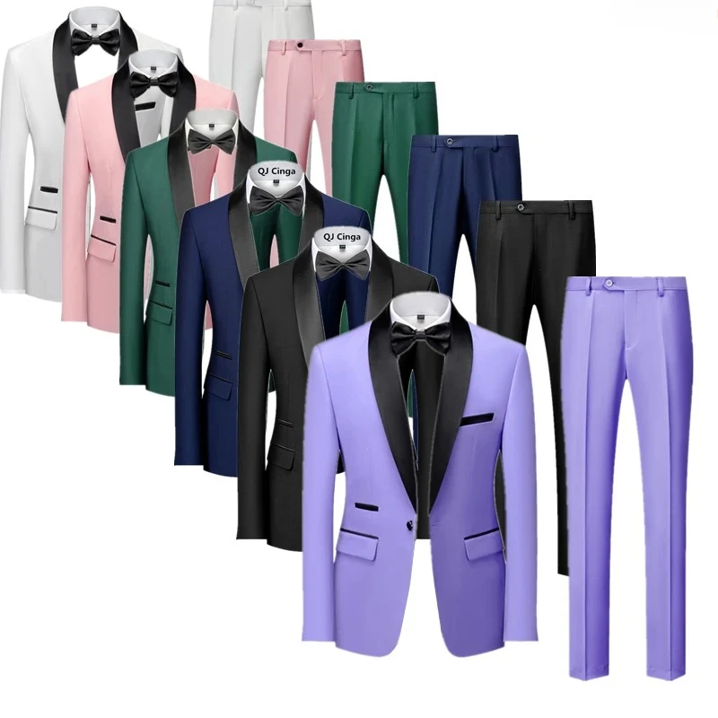 

Light Purple Men's Two-Piece (Jacket + Pants) Wedding Party Terno Masculino, Black Slim-fit Costume Homme, Asian Size M-6XL.