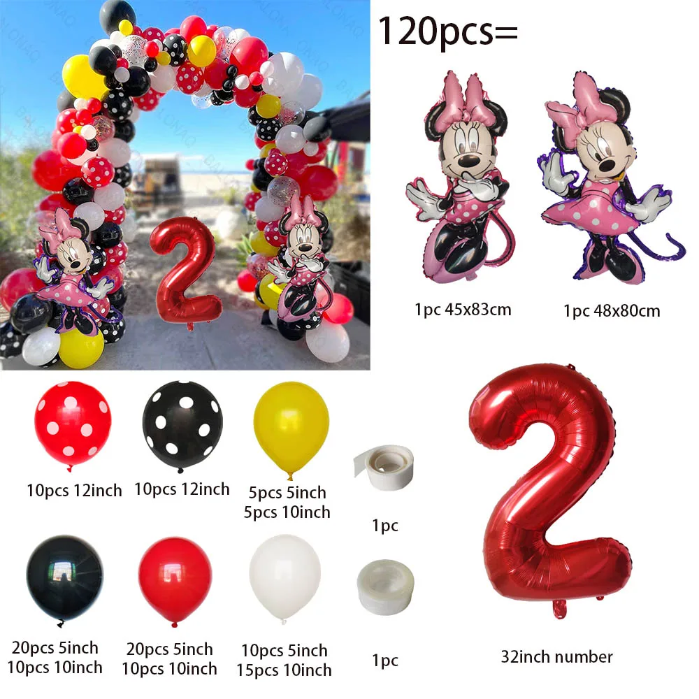 1Set Disney Cartoon Mickey Mouse Minnie Head Baby Pink Number 1-9th Birthday Foil Balloons Arch Garland Kit Bow Gift Globos