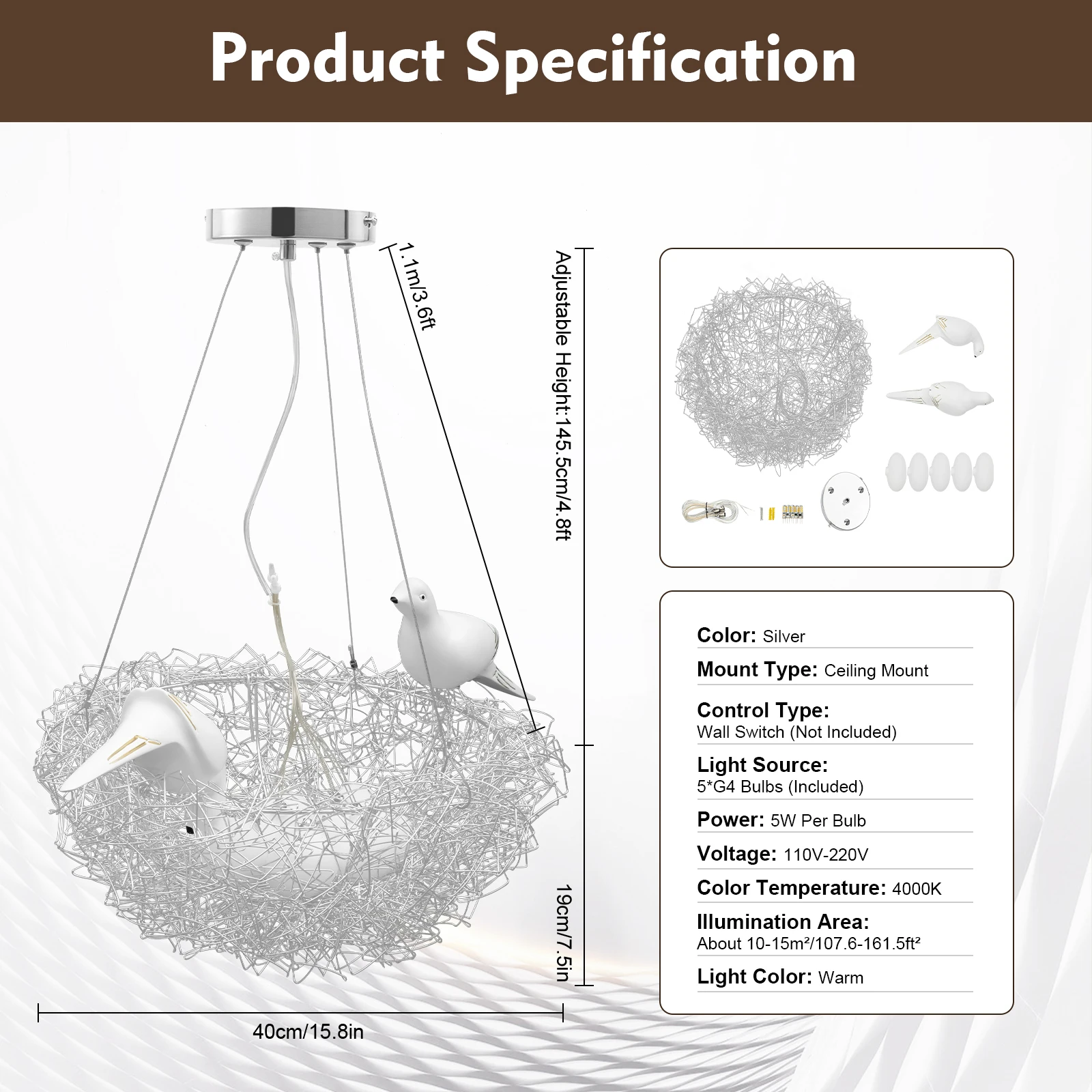 الحديثة عش الطيور الثريا LED ضوء السقف 25 واط 4000 كيلو الألومنيوم الفضة لغرفة المعيشة غرفة الطعام غرفة نوم الإضاءة #6