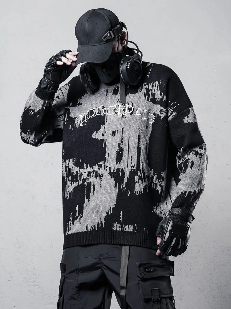 

Avant-Garde Design Dark Personality Splash-Paint Printed Sweater Street Idle Style Knitwear Women's Loose Men