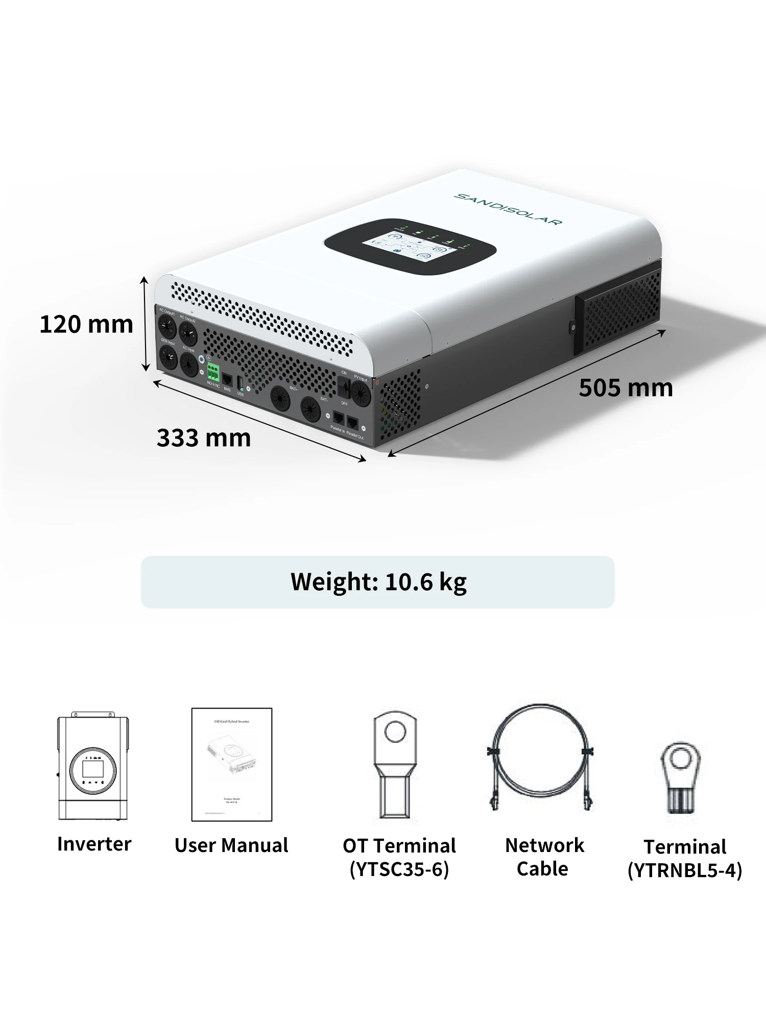 SANDISOLAR 12KW 6.5KW 4.2KW Hybrid-Solarwechselrichter 48V Reine Sinuswelle MPPT 90-500VDC 9000W PV-Eingang Netzunabhängige Energiespeicherung EU-Lagerbestand – Detail 16