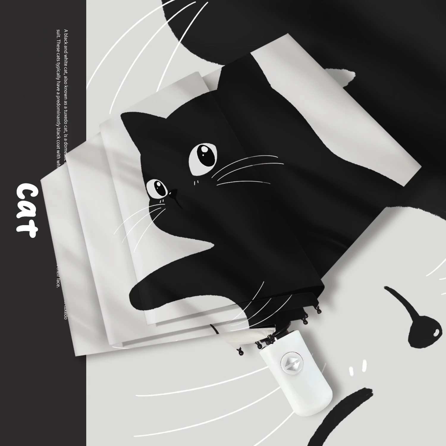 

Cute Cat Folding Umbrella Casual Creative Black Cat And White Cat Shade Sun Protection Rain Umbrella Portable Umbrella Woman
