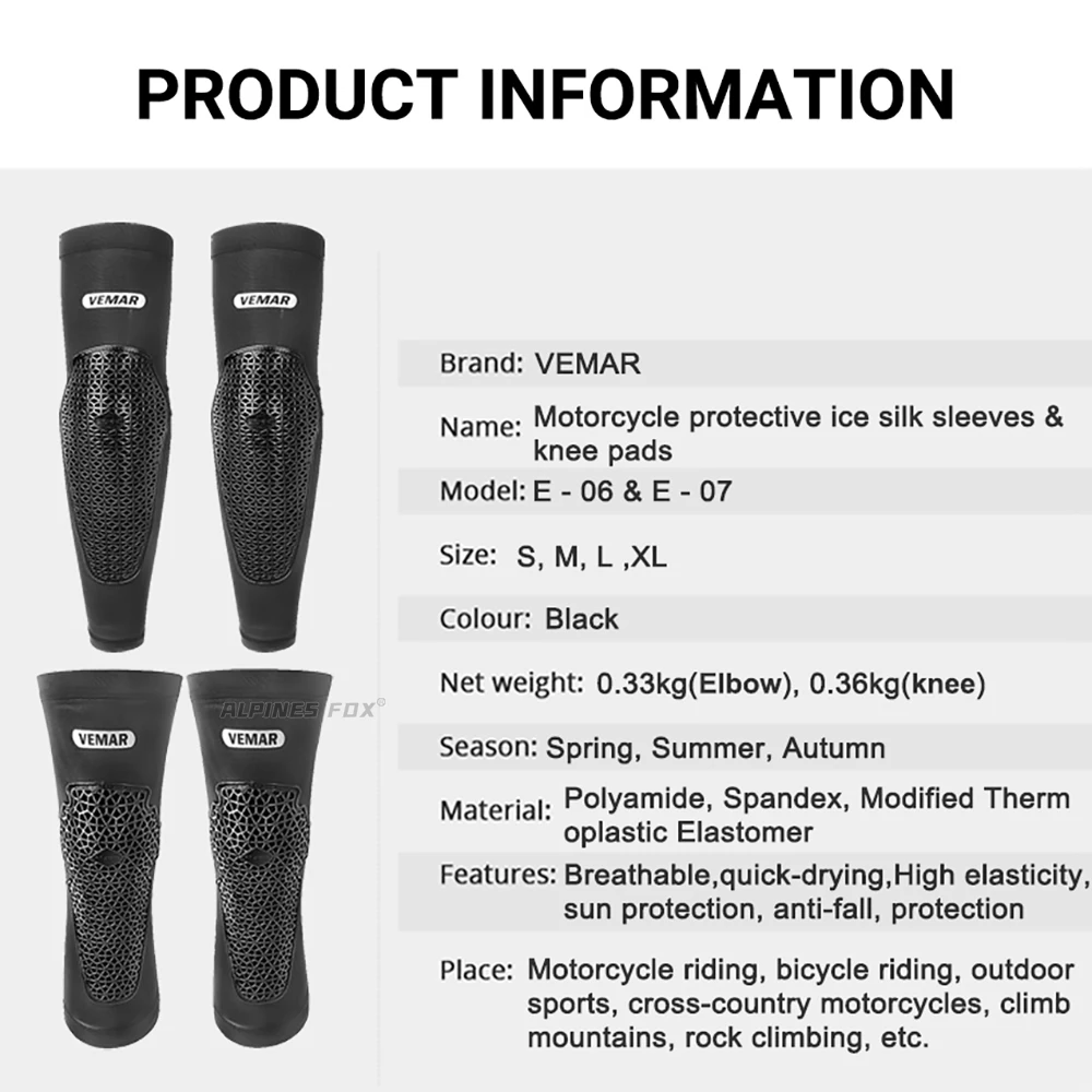 VEMAR Breathable Anti-fall Motorcycle Knee Elbow Pads High Elasticity Motocross Knee Guard DH MTB Cycling Moto Sleeves Kneepads