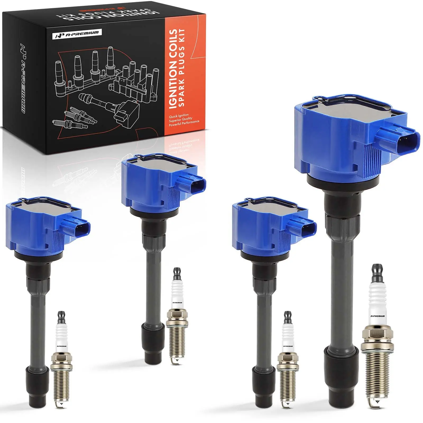 A-Premium 4x Blue Ignition Coils & 4x Iridium Spark Plug Kit for Honda Civic 2016-2021 Fit
