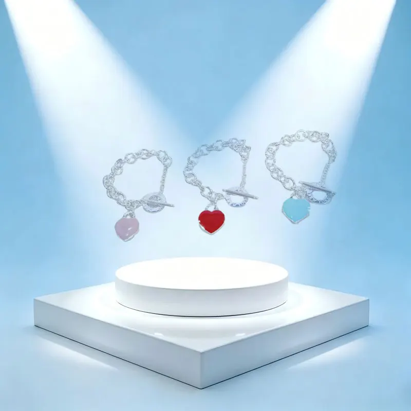 

Loveheart OT Enamel Bracelet Necklace Set - Silver Plated Women's Classic Heart-shaped Charm Necklace - European Style