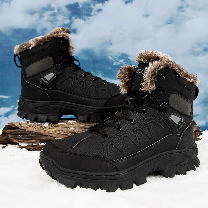 Botas altas para senderismo al aire libre para hombre, zapatos cálidos de algodón de terciopelo, antideslizantes, cómodas, informales, Joker, para caminar, invierno