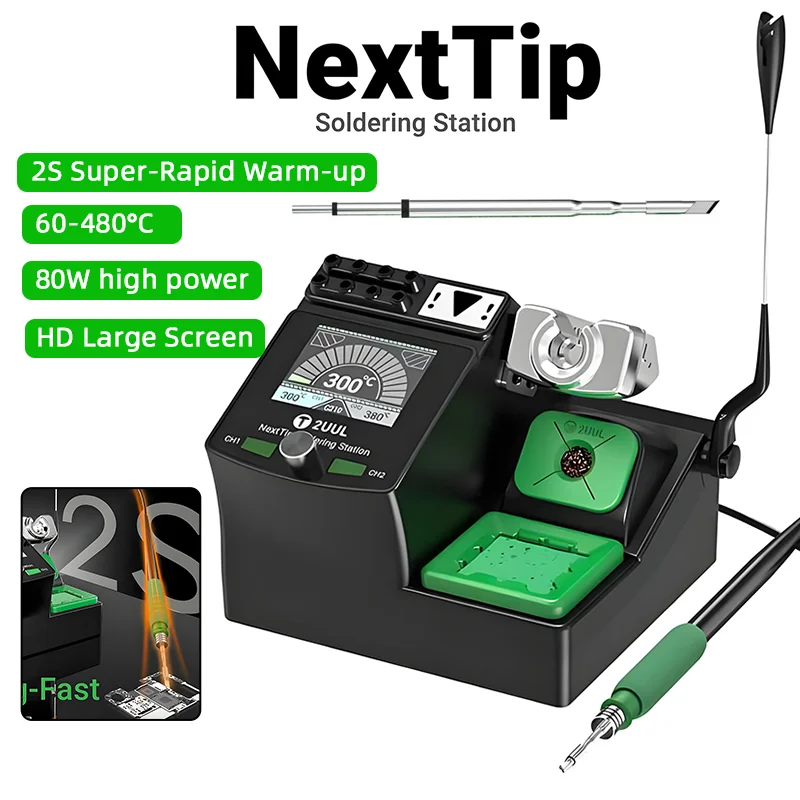 

2UUL NextTip Soldering Station - 2s Quick Heating HD Data Display Tip Storage/Cleaning 115 Tip Compatible for Phone Repair