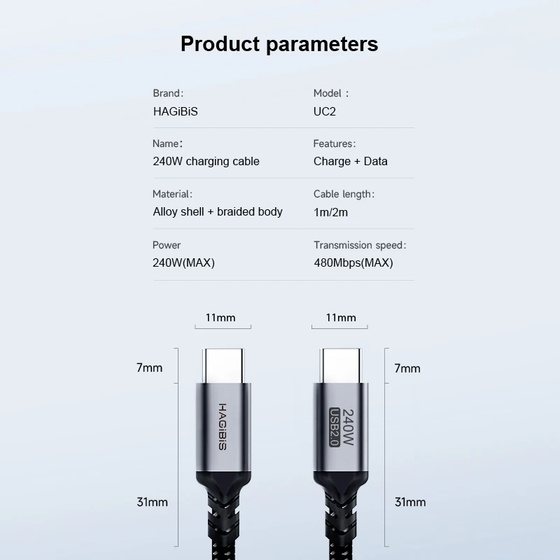 Hagibis 240W Kabel USB typu C PD 3.1 Szybkie ładowanie typu C do linii typu C dla MacBook Pro Air PS4/5 iPhone 16 Switch iPad Samsung