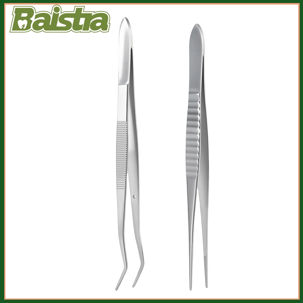 

AZDENT 1Pcs Dental Stainless Steel Straight/ Curved Tweezers Non-slip Straight Bent Head Tweezers Clip Plier Dentistry Tools