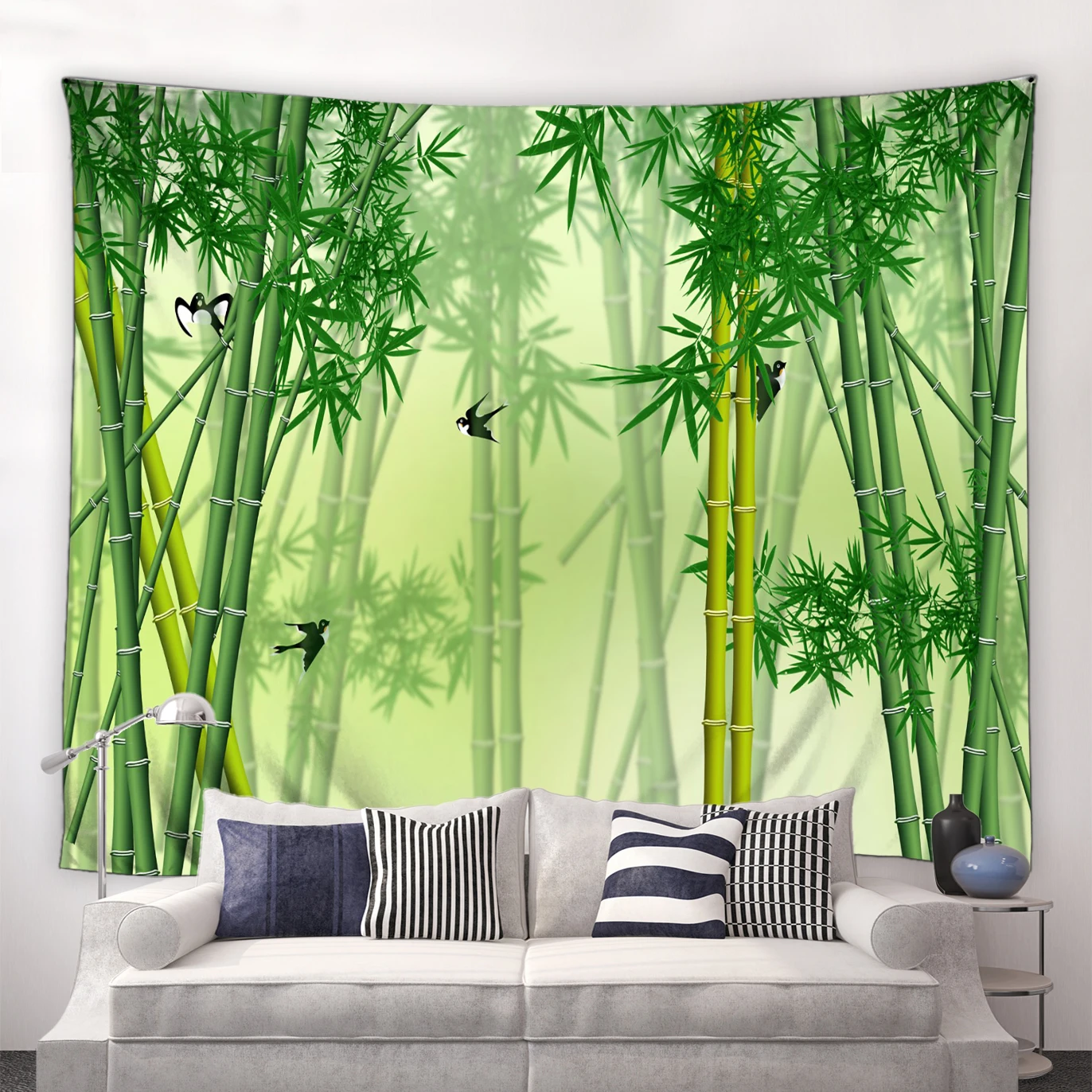 

Study Home Scenery Wall Hanging Scenery Bohemian Blanket Zen Green Bamboo Tapestry Pastoral Scenery Chinese Style Tapestry