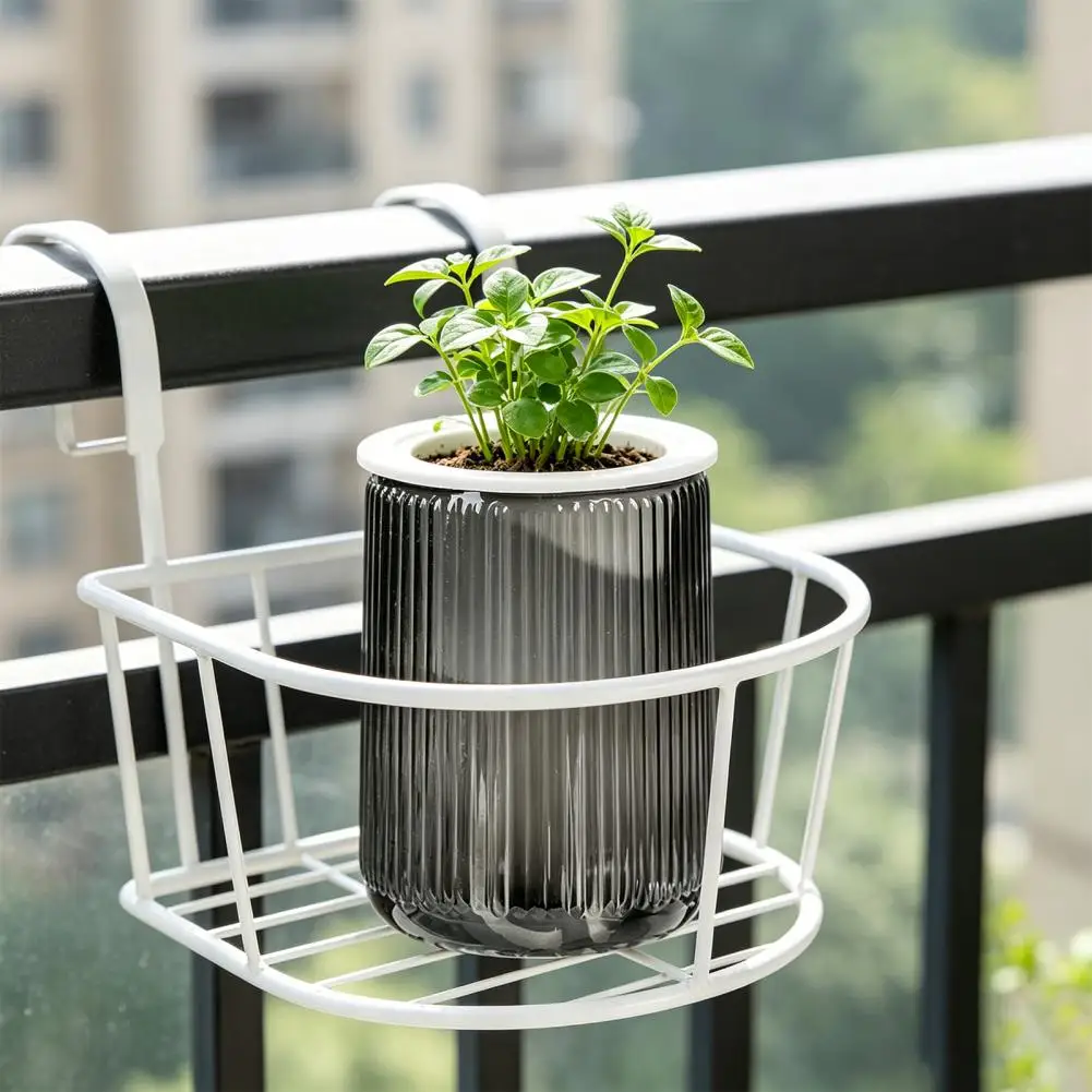 Self Watering Plant Pot Clear Plastic Flower Pot with Ropes Water Reservoir Vertical Stripes Design Modern Indoor Planter